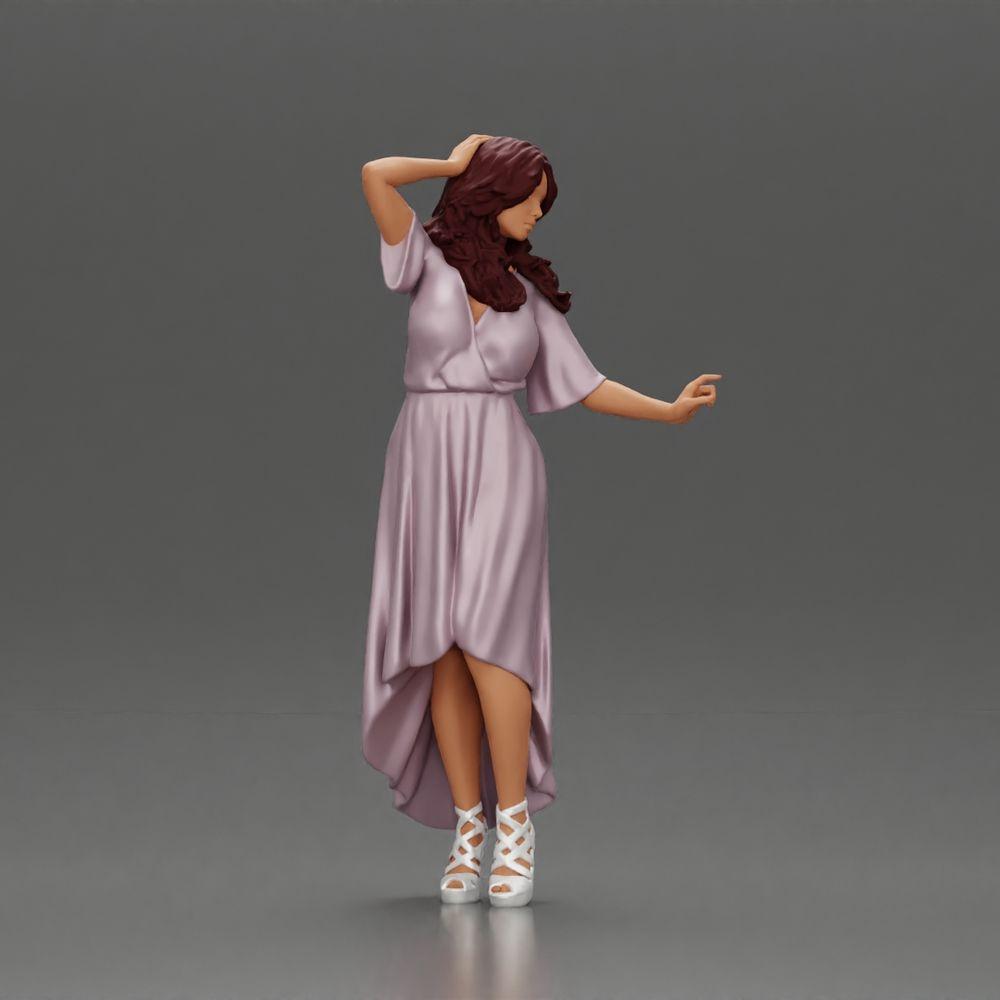 Diorama Modellbau Produktfoto 1: Miniatur-Figur: Frau im langen Brautkleid mit High Heels, elegant posierend (Ref Nr. A109)
