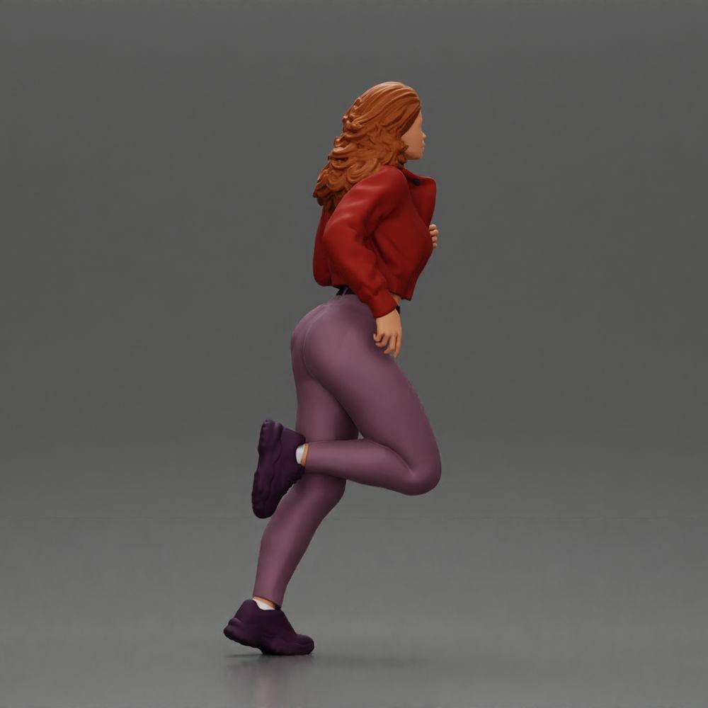 Diorama Modellbau Produktfoto 1: Diorama-Miniaturfigur: Laufendes Mädchen mit langen Haaren in Jacke (Ref Nr. A96)