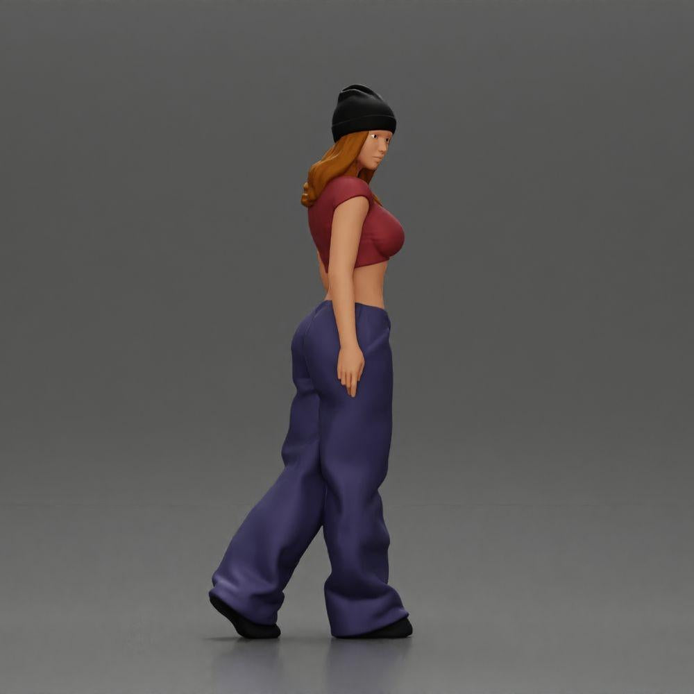 Diorama Modellbau Produktfoto 1: Miniatur-Figur: Hip-Hop Lowrider Frau mit Mütze, kurzem Top & Baggy-Hose (Ref Nr. A103)