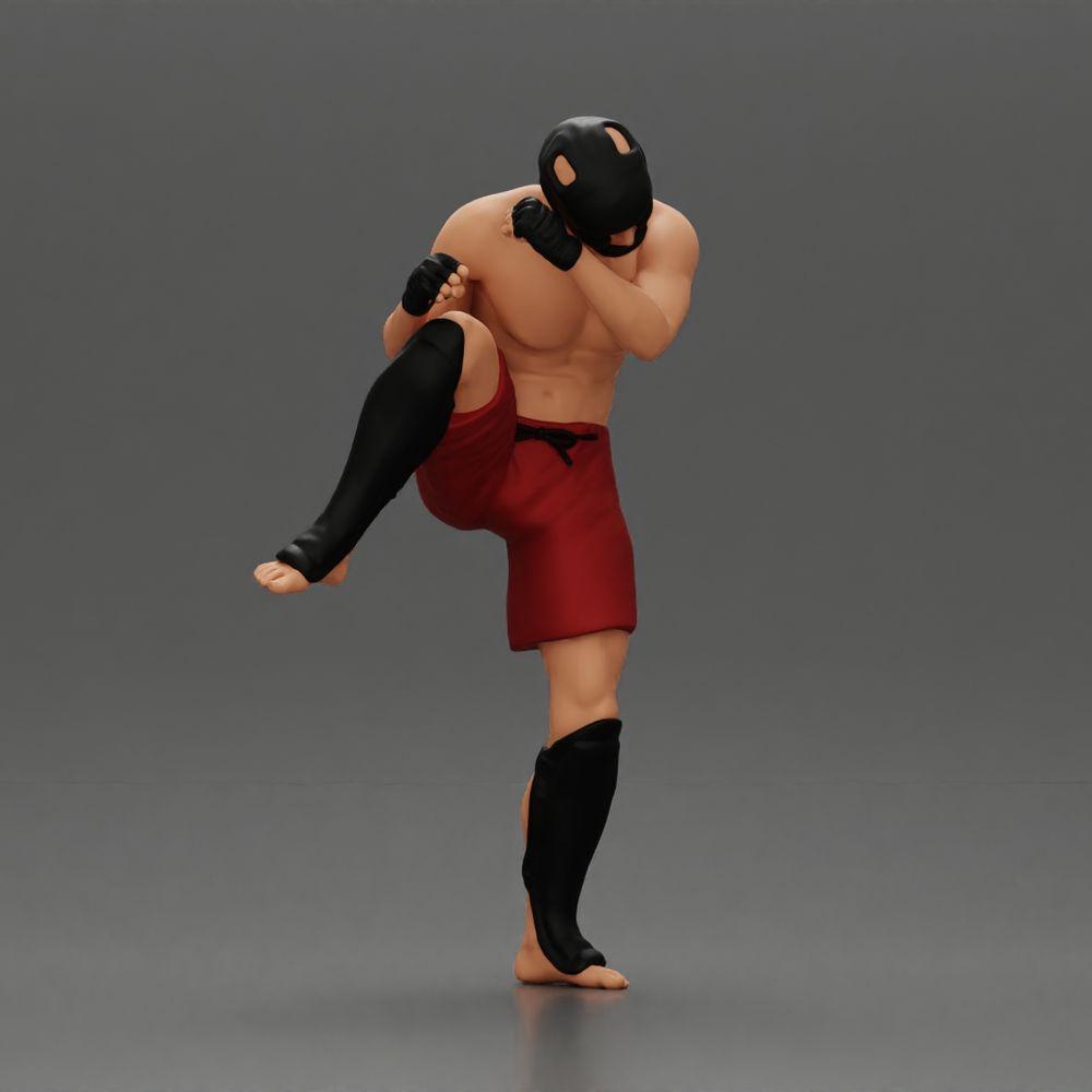 Diorama Modellbau Produktfoto 1: Diorama Figur: Kampfsport-Miniatur, Trittpose mit Kopfschutz, Handschuhen & Schienbeinschutz (Ref Nr. A122)