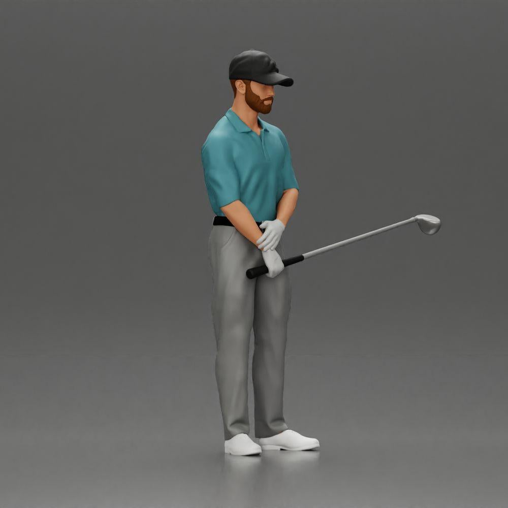 Diorama Modellbau Produktfoto 1: Diorama Figur: Miniatur-Golfer stehend mit Kappe, Handschuh und Golfschläger - Dioramafigur (Ref Nr. A143)