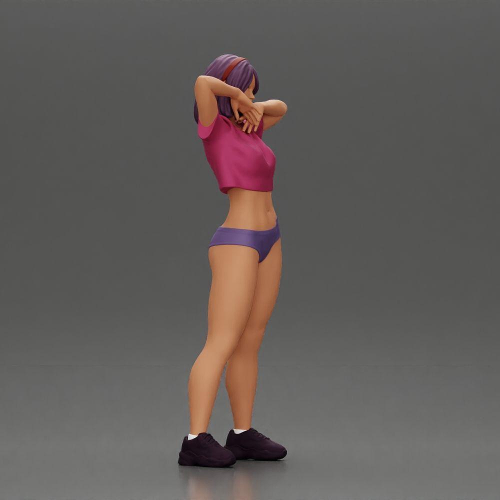 Diorama Modellbau Produktfoto 1: Diorama-Miniatur: Weibliche Figur im Bikini, kurzes Shirt & Haarband, posierend (Ref Nr. A97)