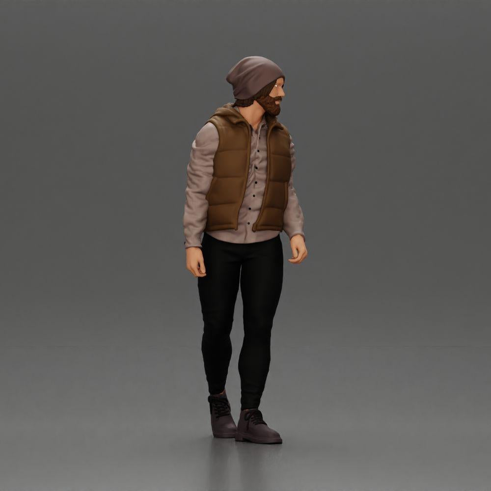 Diorama Modellbau Produktfoto 1: Diorama Figur: Bärtiger Mann in Winterkleidung, gehend - Diorama-Miniatur (Ref Nr. A129)