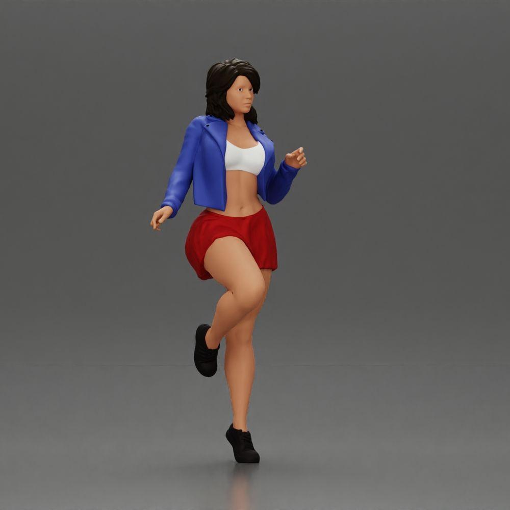 Diorama Modellbau Produktfoto 1: Miniatur: Selbstbewusste Frau in kurzer Jacke und Minirock, dynamische Pose (Ref Nr. A139)