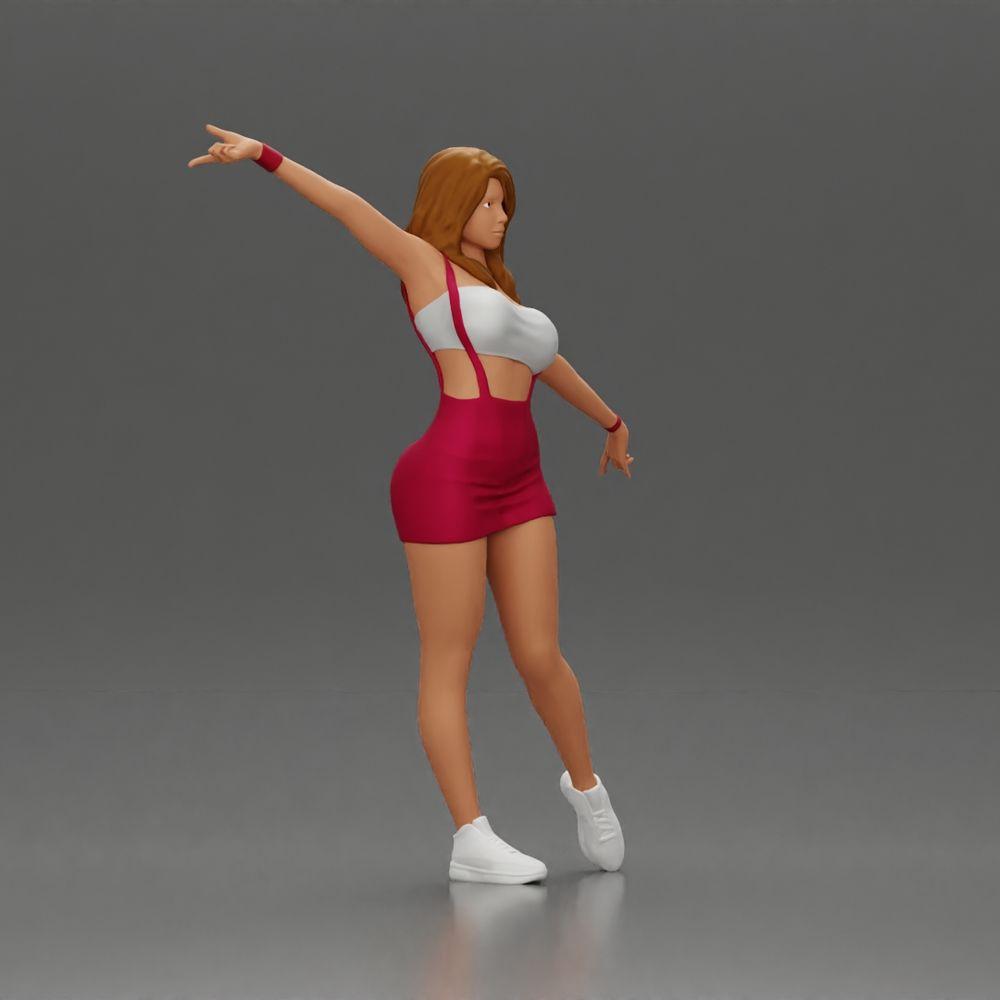 Diorama Modellbau Produktfoto 1: Diorama-Figur: dynamische Frau in rotem Sportoutfit, stehende Pose, Turnschuhe (Ref Nr. A124)