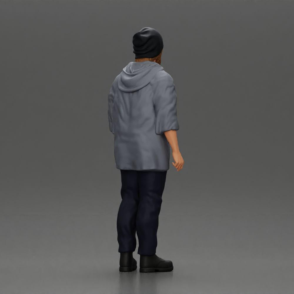 Diorama Modellbau Produktfoto 2: Stehende Figur: Mann mit Mütze & Kapuzenpullover (Ref Nr. A100)