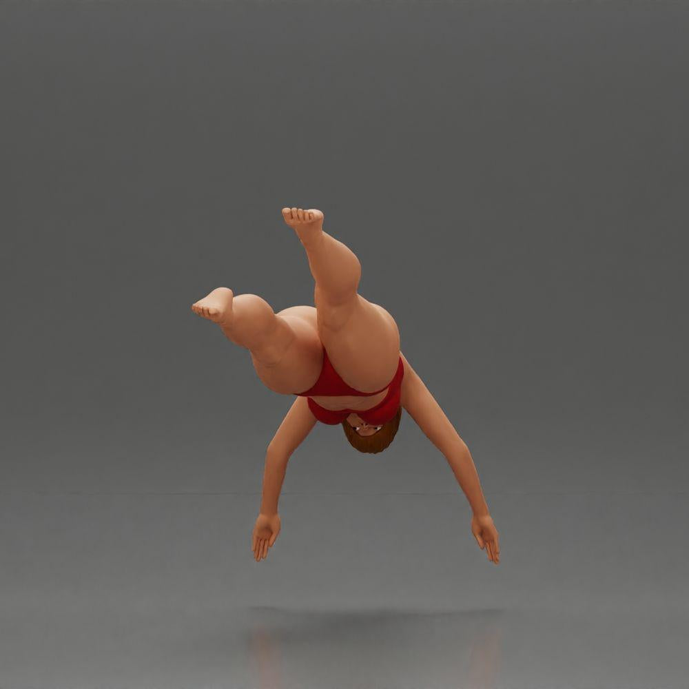 Diorama Modellbau Produktfoto 2: Diorama-Miniatur: Frau im roten Bikini, elegante Tauch-/Sprungpose (Ref Nr. A137)