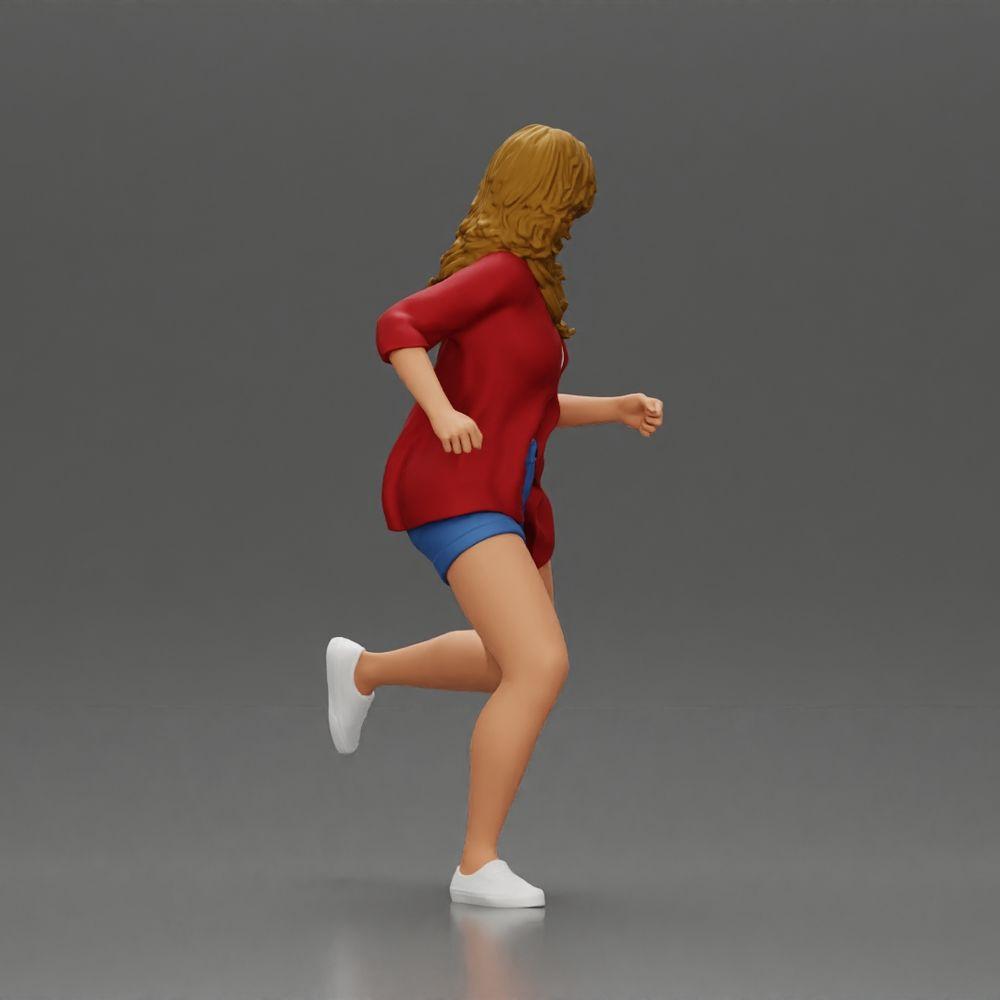 Diorama Modellbau Produktfoto 2: Diorama-Figur: Laufende junge Frau mit offenem Hemd & Shorts, entschlossen (Ref Nr. A102)