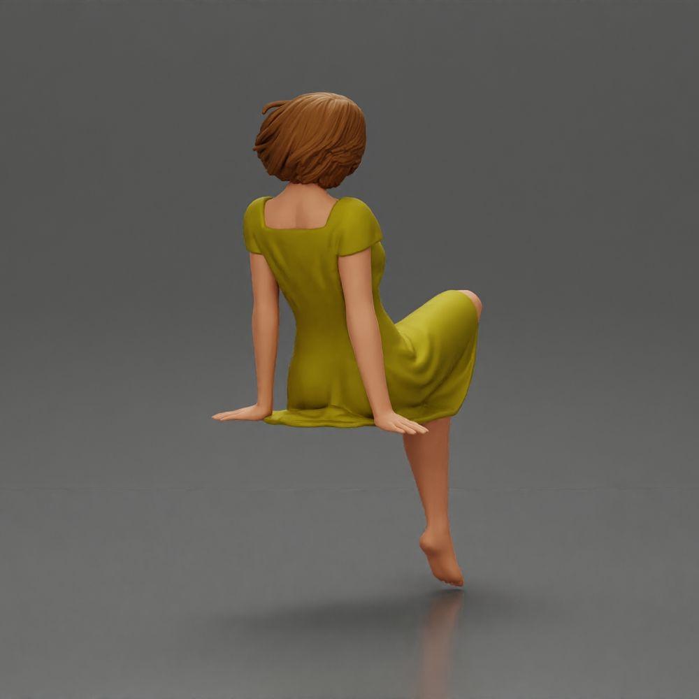 Diorama Modellbau Produktfoto 2: Diorama Miniaturfigur: Sitzende Frau im Kleid, barfuß, kurzes Haar im Wind (Ref Nr. A95)