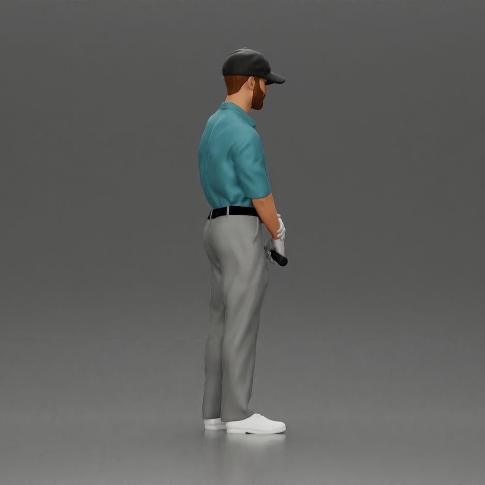 Diorama Modellbau Produktfoto 2: Diorama Figur: Miniatur-Golfer stehend mit Kappe, Handschuh und Golfschläger - Dioramafigur (Ref Nr. A143)