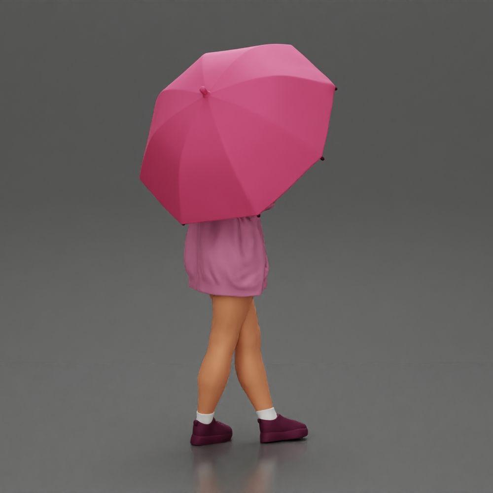 Diorama Modellbau Produktfoto 2: Weibliche Diorama-Figur in offener Strickjacke und kurzen Hosen mit Regenschirm (Ref Nr. A92)