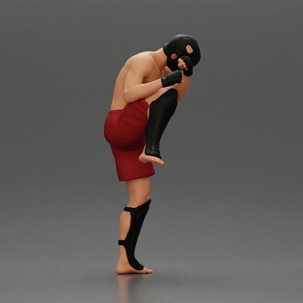 Diorama Modellbau Produktfoto 2: Diorama Figur: Kampfsport-Miniatur, Trittpose mit Kopfschutz, Handschuhen & Schienbeinschutz (Ref Nr. A122)