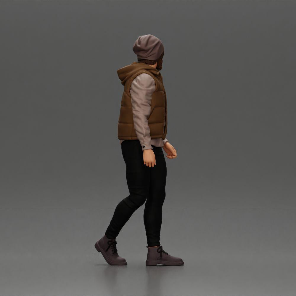 Diorama Modellbau Produktfoto 2: Diorama Figur: Bärtiger Mann in Winterkleidung, gehend - Diorama-Miniatur (Ref Nr. A129)