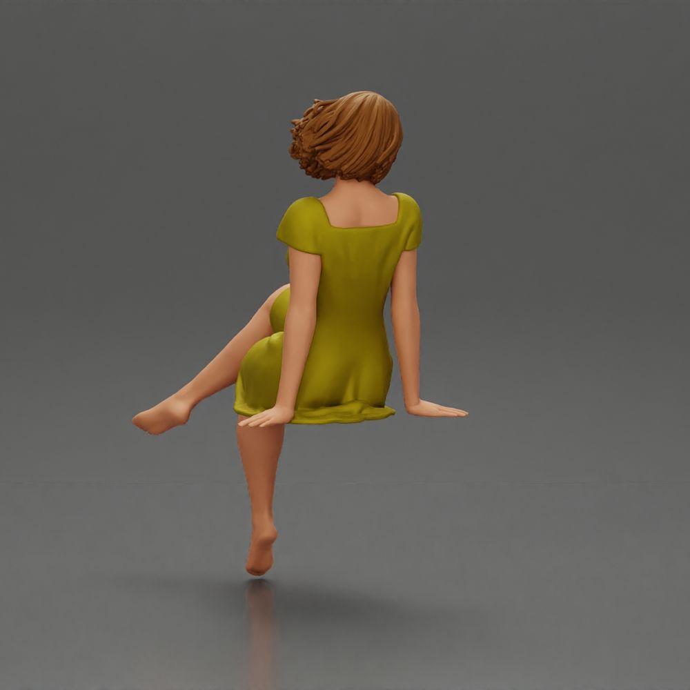 Diorama Modellbau Produktfoto 3: Diorama Miniaturfigur: Sitzende Frau im Kleid, barfuß, kurzes Haar im Wind (Ref Nr. A95)
