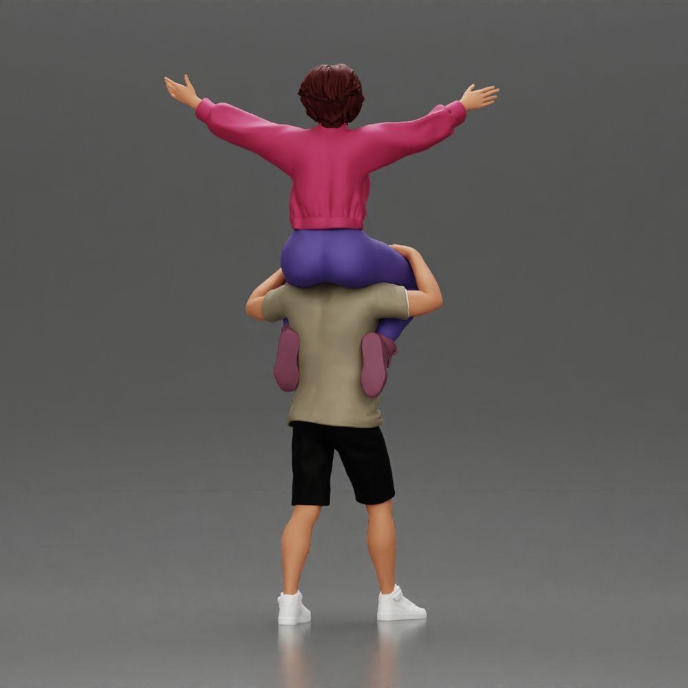 Diorama Modellbau Produktfoto 3: Miniatur-Figur: Mann in Shorts trägt Freundin auf Schultern, posierendes Paar (Ref Nr. A76)