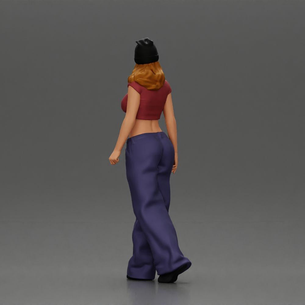 Diorama Modellbau Produktfoto 3: Miniatur-Figur: Hip-Hop Lowrider Frau mit Mütze, kurzem Top & Baggy-Hose (Ref Nr. A103)