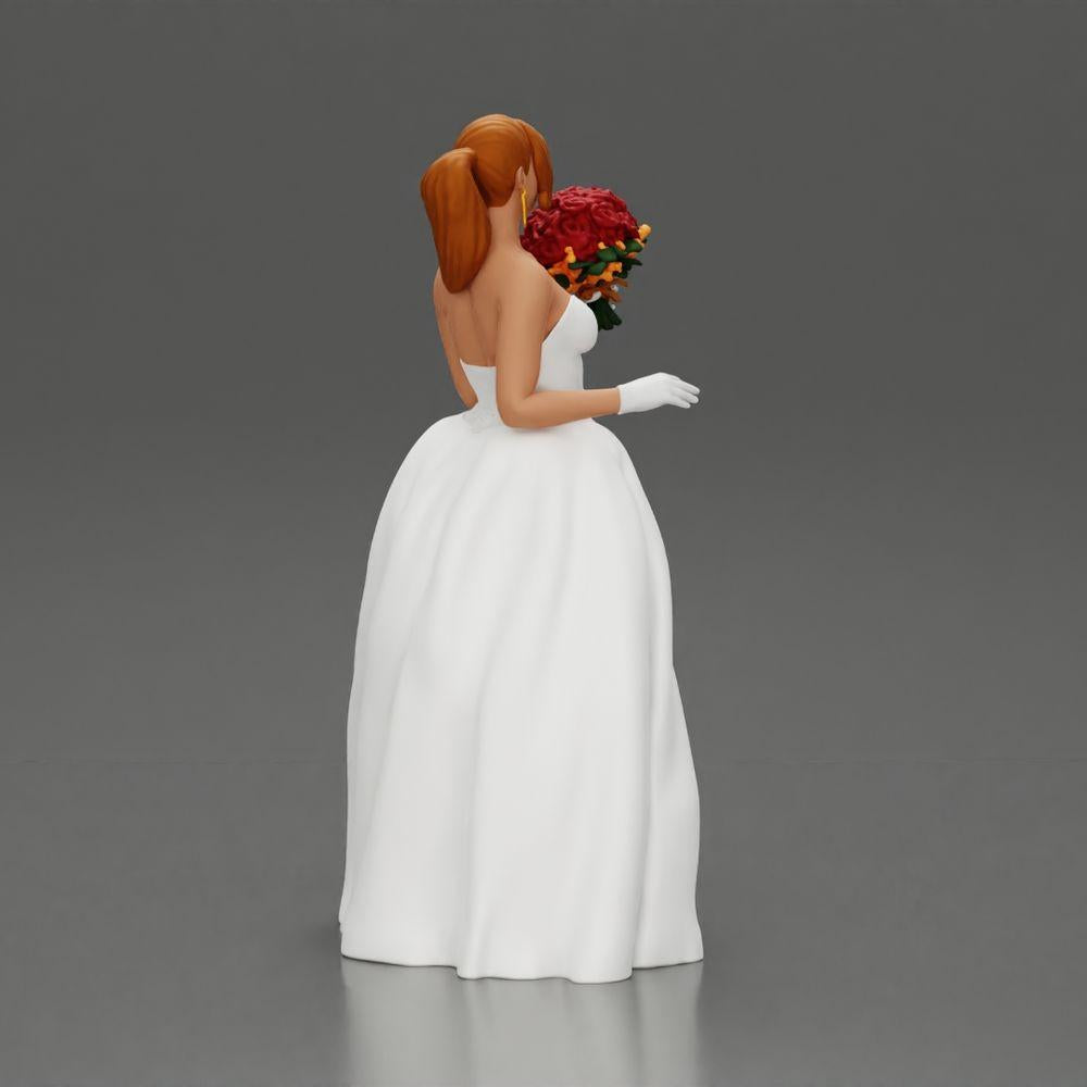 Diorama Modellbau Produktfoto 3: Diorama Figur: Miniatur-Braut in bodenlangem weißen Kleid mit Blumenstrauß (Ref Nr. A132)