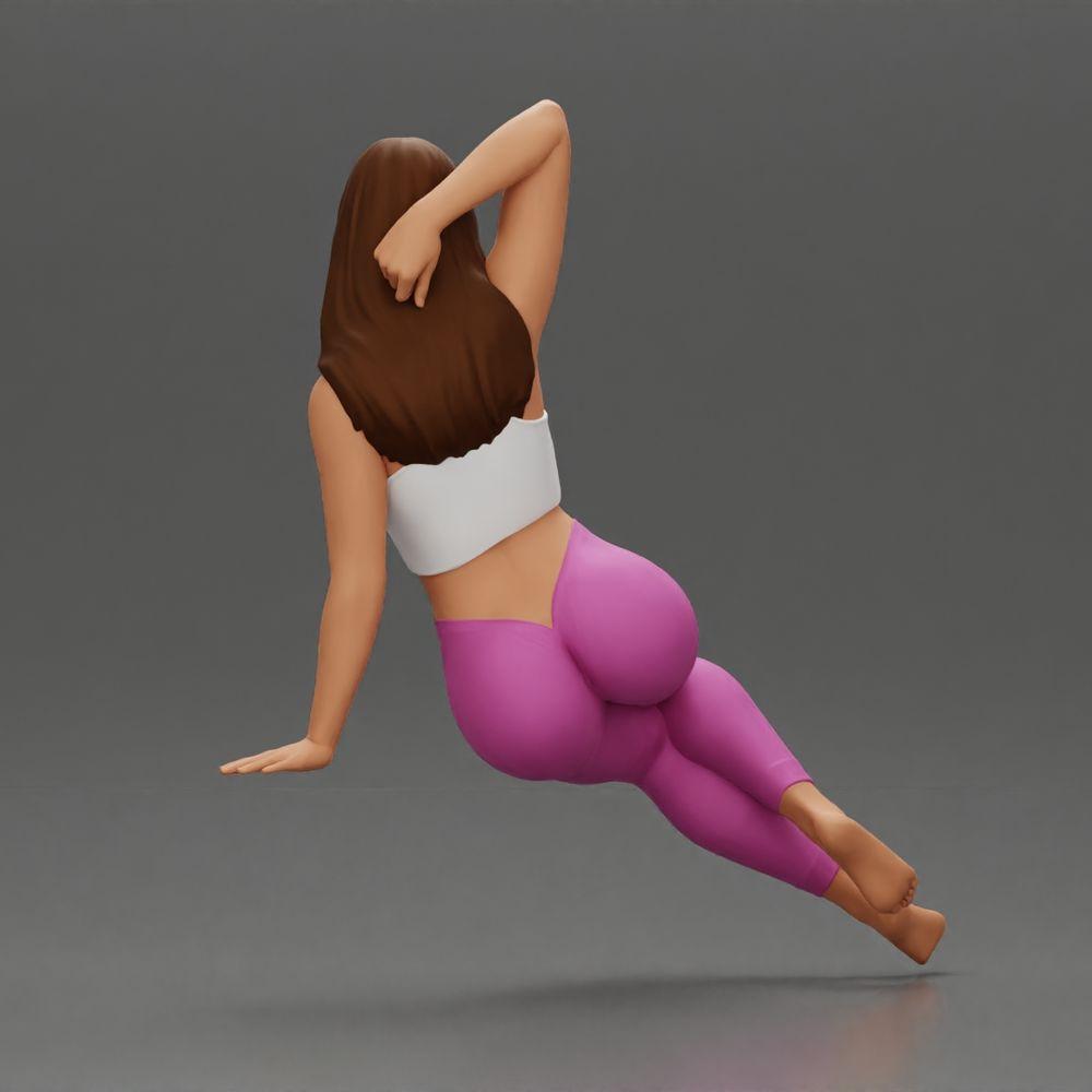 Diorama Modellbau Produktfoto 3: Miniaturfigur: Frau in Leggings, seitlich auf Sofa sitzend, Arm hinter dem Kopf (Ref Nr. A68)