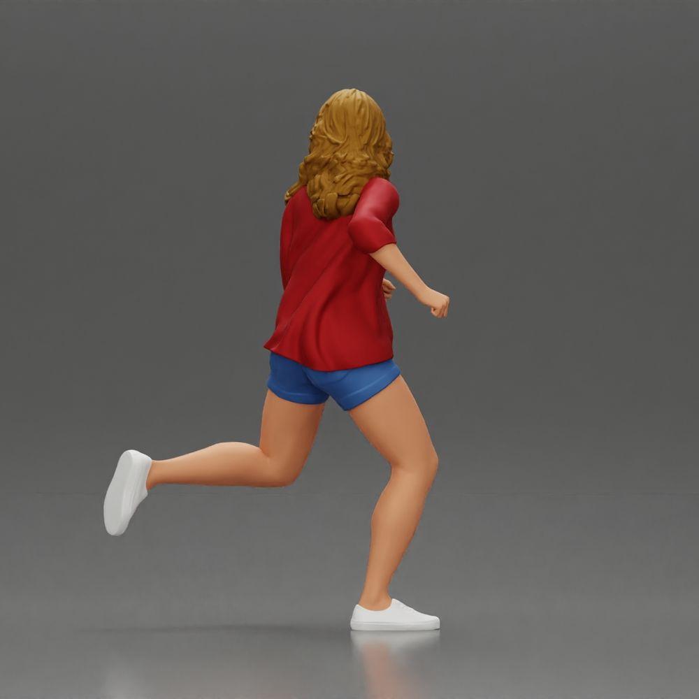 Diorama Modellbau Produktfoto 3: Diorama-Figur: Laufende junge Frau mit offenem Hemd & Shorts, entschlossen (Ref Nr. A102)