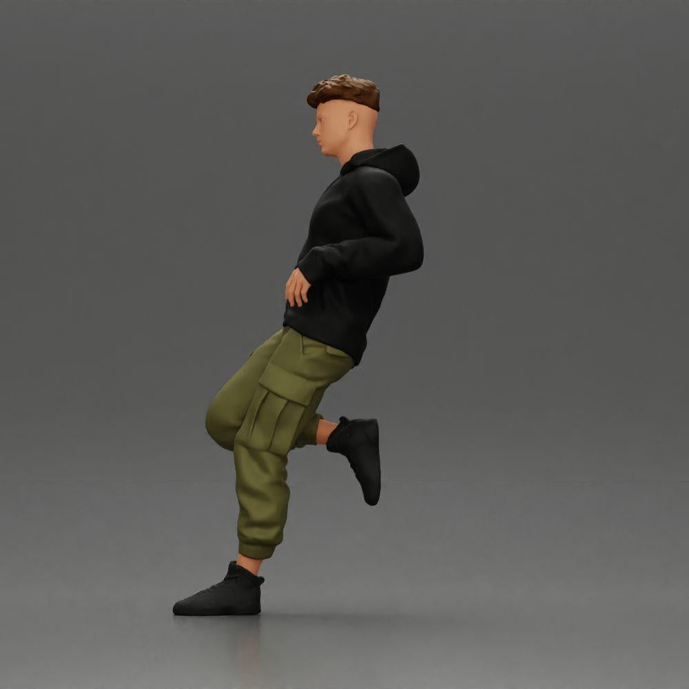 Diorama Modellbau Produktfoto 4: Miniaturfigur: Mann mit Kapuzenpullover & Cargohose, lässige Lehnpose (Ref Nr. A142)