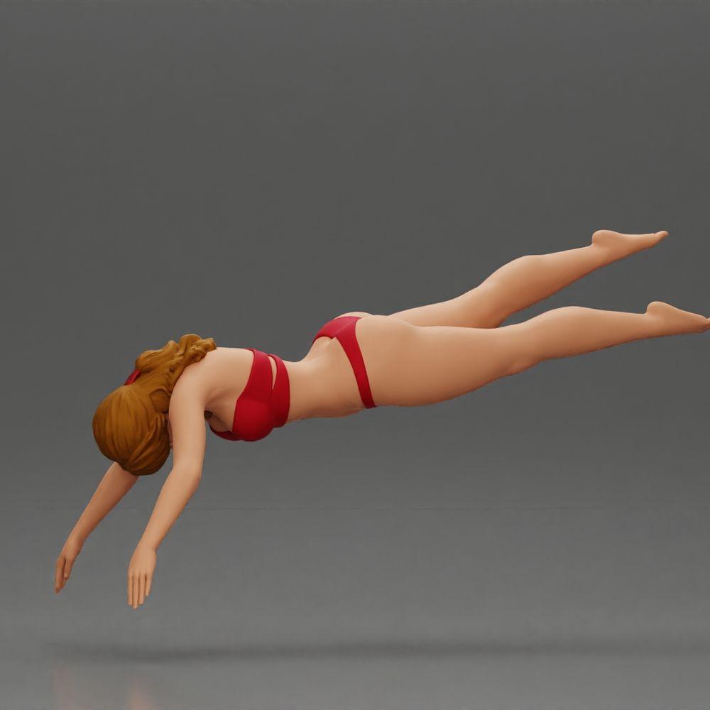 Diorama Modellbau Produktfoto 4: Diorama-Miniatur: Frau im roten Bikini, elegante Tauch-/Sprungpose (Ref Nr. A137)
