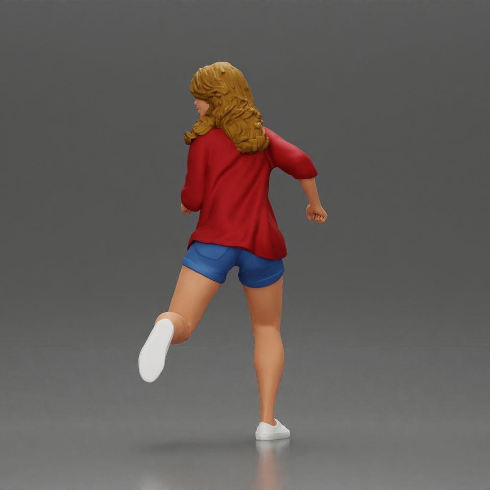 Diorama Modellbau Produktfoto 4: Diorama-Figur: Laufende junge Frau mit offenem Hemd & Shorts, entschlossen (Ref Nr. A102)