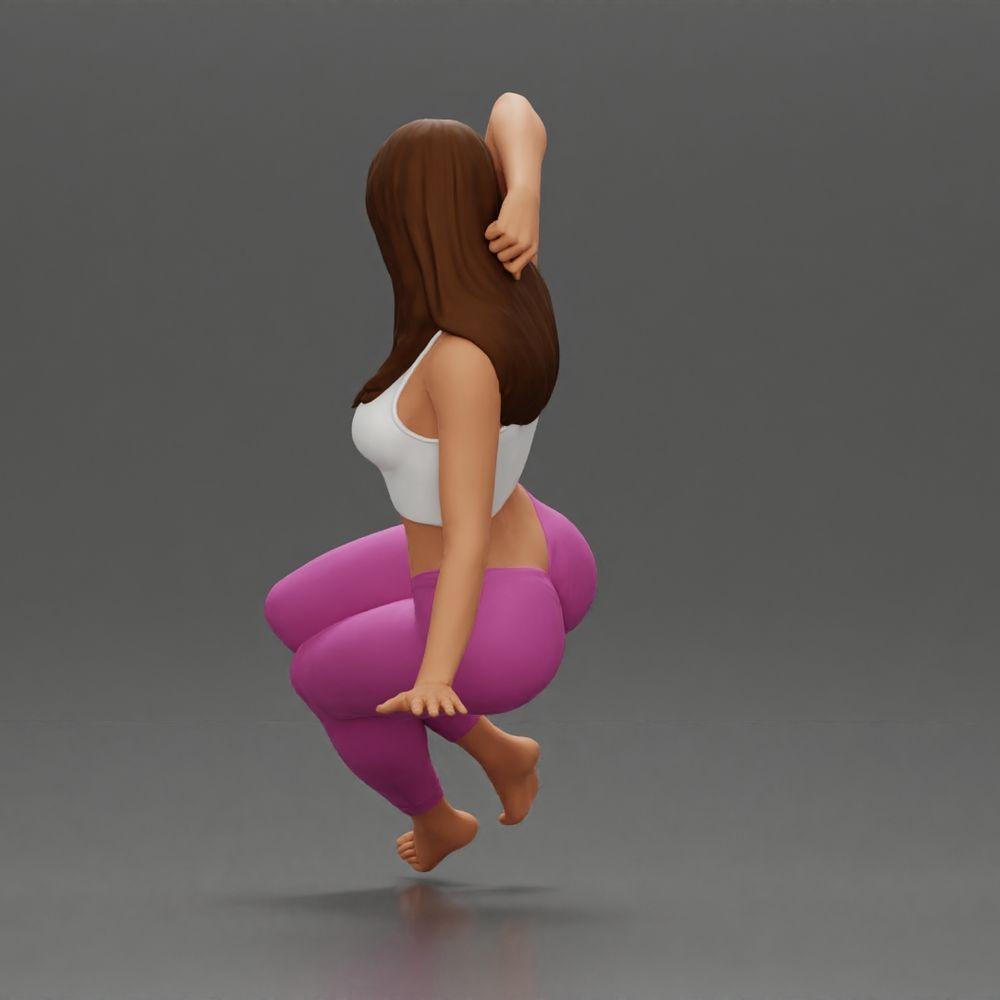 Diorama Modellbau Produktfoto 4: Miniaturfigur: Frau in Leggings, seitlich auf Sofa sitzend, Arm hinter dem Kopf (Ref Nr. A68)