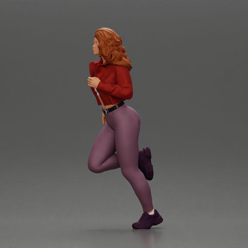Diorama Modellbau Produktfoto 4: Diorama-Miniaturfigur: Laufendes Mädchen mit langen Haaren in Jacke (Ref Nr. A96)