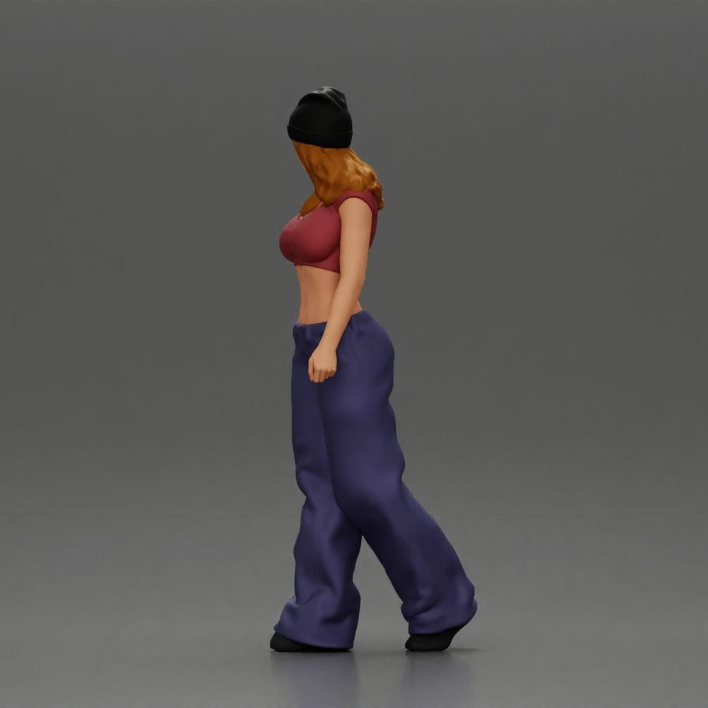 Diorama Modellbau Produktfoto 4: Miniatur-Figur: Hip-Hop Lowrider Frau mit Mütze, kurzem Top & Baggy-Hose (Ref Nr. A103)