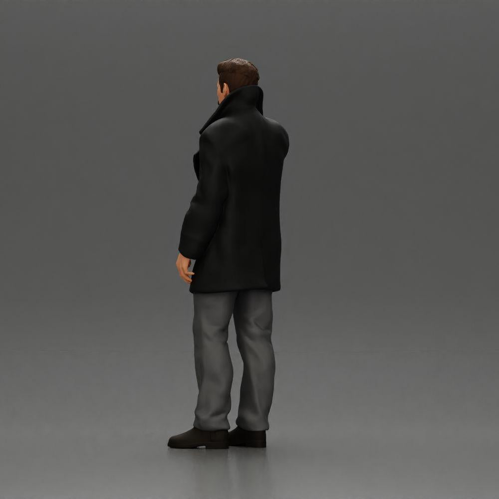 Diorama Modellbau Produktfoto 4: Dioramafigur - türkischer Mann im Mantel mit Rollkragenpullover, telefonierend (Ref Nr. A78)