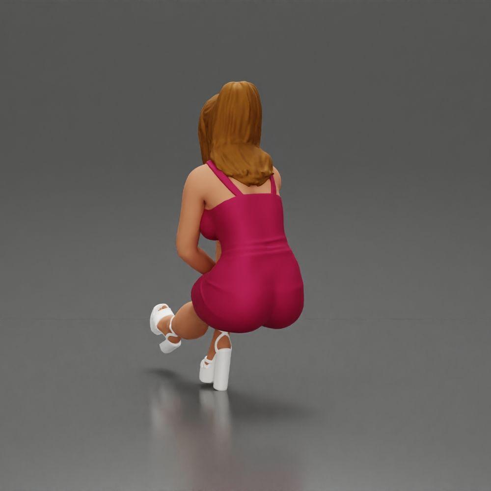 Diorama Modellbau Produktfoto 4: Diorama Figur: Diorama-Miniatur sitzende Frau im rosa Kleid, Hand an Wange, Plateauschuhe (Ref Nr. A131)