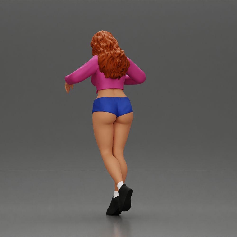 Diorama Modellbau Produktfoto 4: Weibliche Diorama-Figur in Minirock und Shorts, am Treppenrand stehend (Ref Nr. A73)