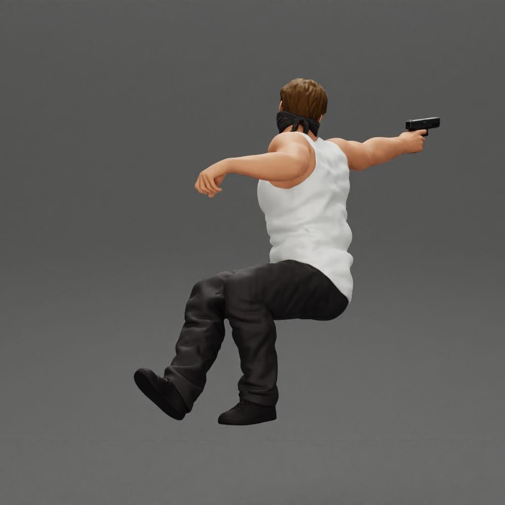 Diorama Modellbau Produktfoto 4: Diorama-Miniatur: Sitzender maskierter Gangster mit Pistole im Auto (Ref Nr. A116)
