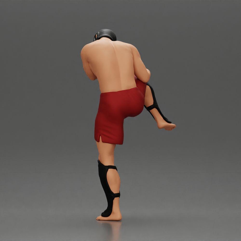 Diorama Modellbau Produktfoto 4: Diorama Figur: Kampfsport-Miniatur, Trittpose mit Kopfschutz, Handschuhen & Schienbeinschutz (Ref Nr. A122)