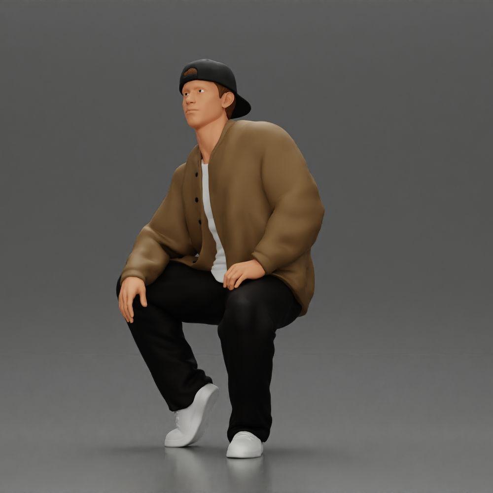 Diorama Modellbau Produktfoto 5: Diorama-Figur: Sitzender Hip-Hop-Mann mit Jacke, Cap und Sneakers (Ref Nr. A62)