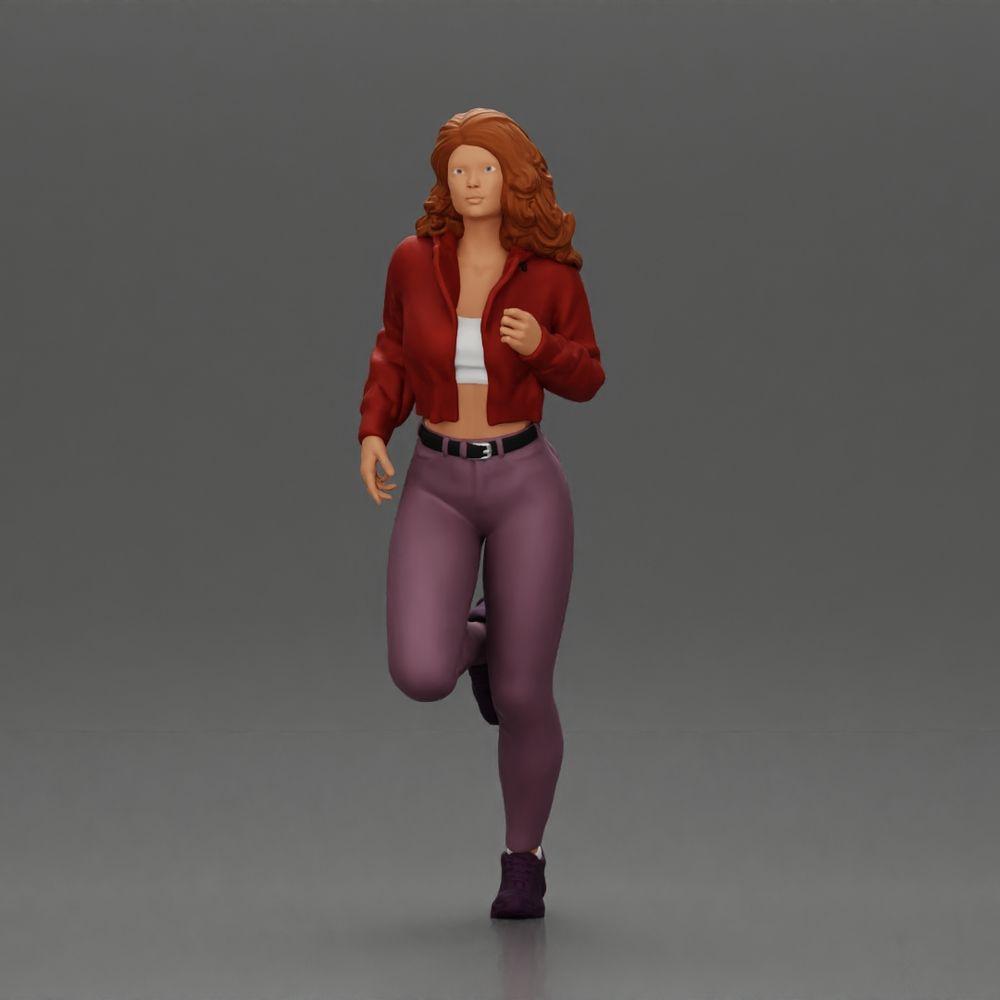 Diorama Modellbau Produktfoto 5: Diorama-Miniaturfigur: Laufendes Mädchen mit langen Haaren in Jacke (Ref Nr. A96)