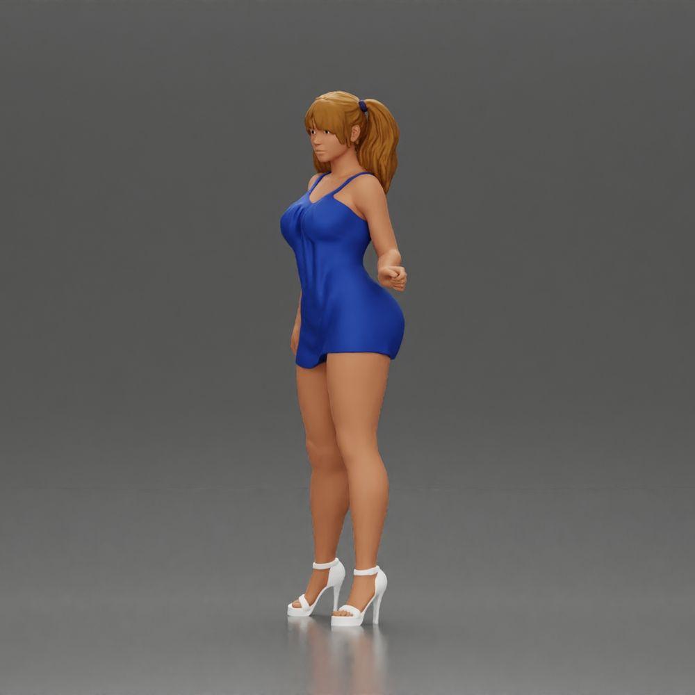 Diorama Modellbau Produktfoto 5: Diorama Figur: Weibliche Miniaturfigur stehend in kurzem Kleid mit Zöpfen und Sandalen (Ref Nr. A123)