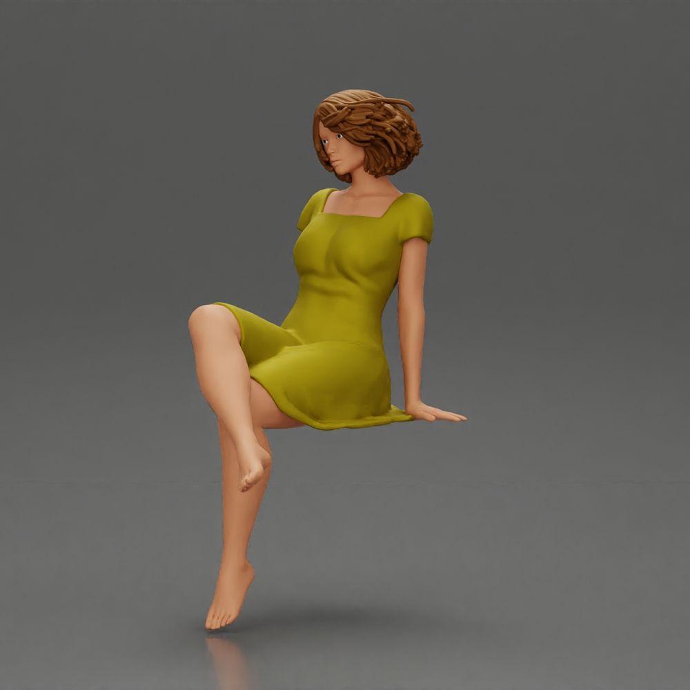 Diorama Modellbau Produktfoto 5: Diorama Miniaturfigur: Sitzende Frau im Kleid, barfuß, kurzes Haar im Wind (Ref Nr. A95)