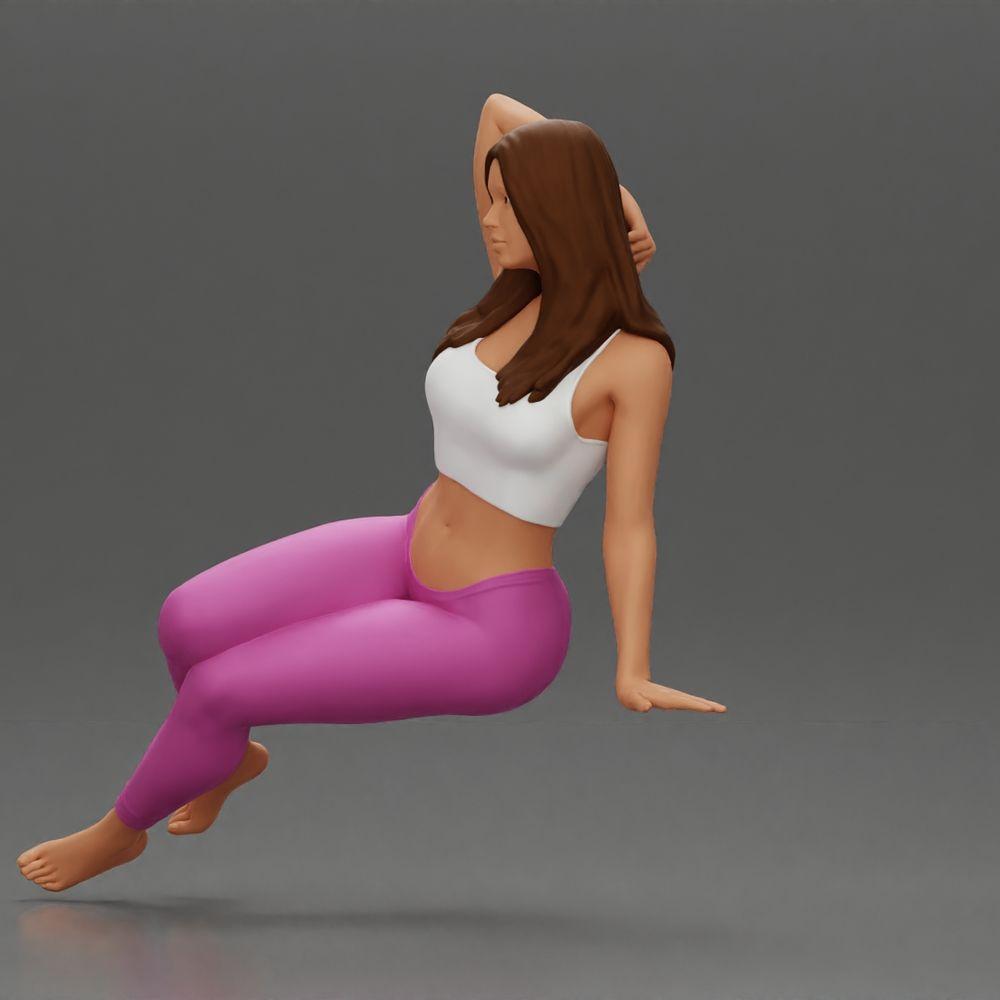 Diorama Modellbau Produktfoto 5: Miniaturfigur: Frau in Leggings, seitlich auf Sofa sitzend, Arm hinter dem Kopf (Ref Nr. A68)