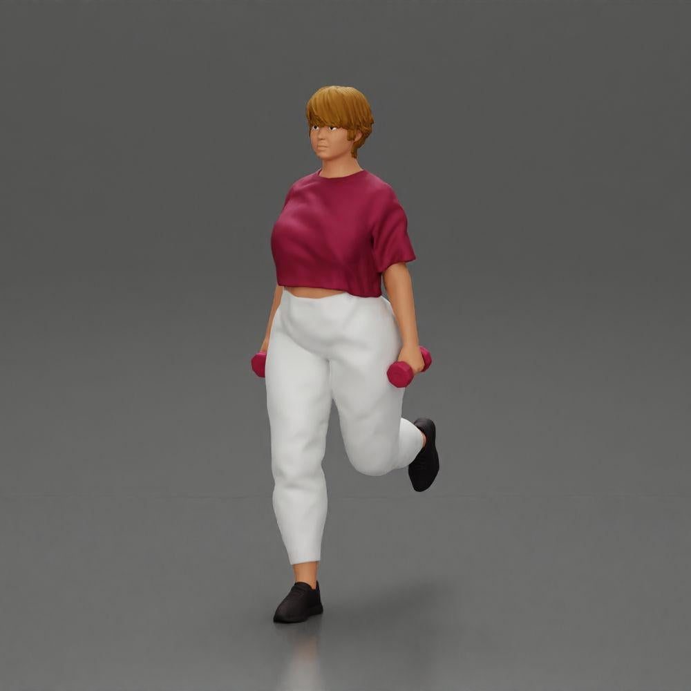 Diorama Modellbau Produktfoto 5: Dioramafigur: kräftige Frau im Fitness-Outfit, einbeinige Übung mit Kurzhanteln (Ref Nr. A105)