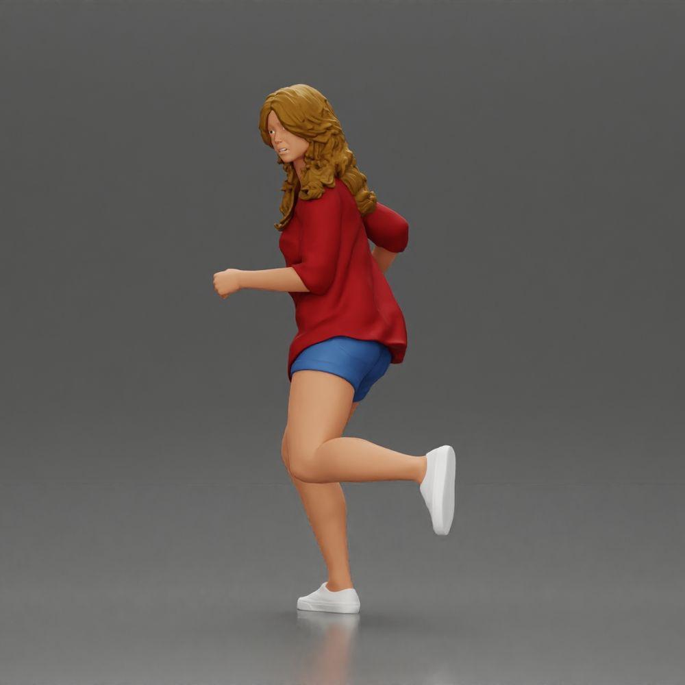 Diorama Modellbau Produktfoto 5: Diorama-Figur: Laufende junge Frau mit offenem Hemd & Shorts, entschlossen (Ref Nr. A102)