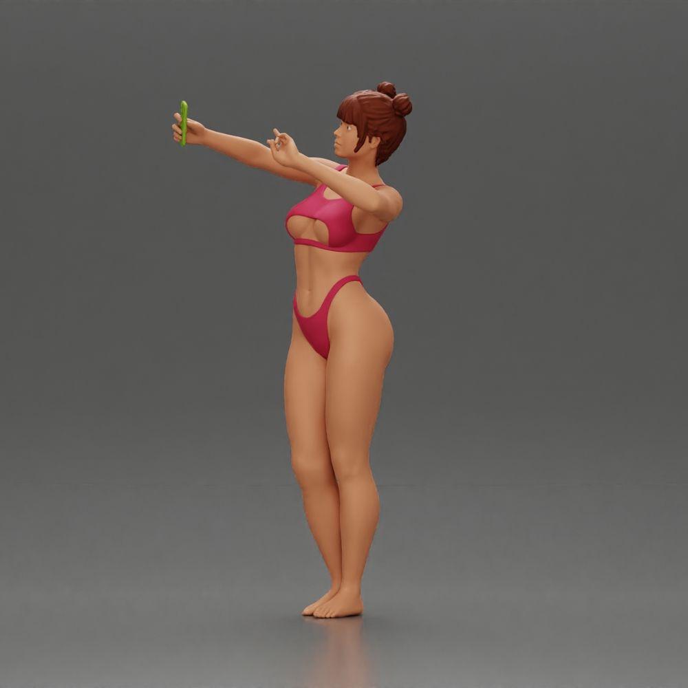 Diorama Modellbau Produktfoto 5: Diorama-Miniatur: Frau im Bikini macht Selfie am Strand, stehende Figur (Ref Nr. A69)