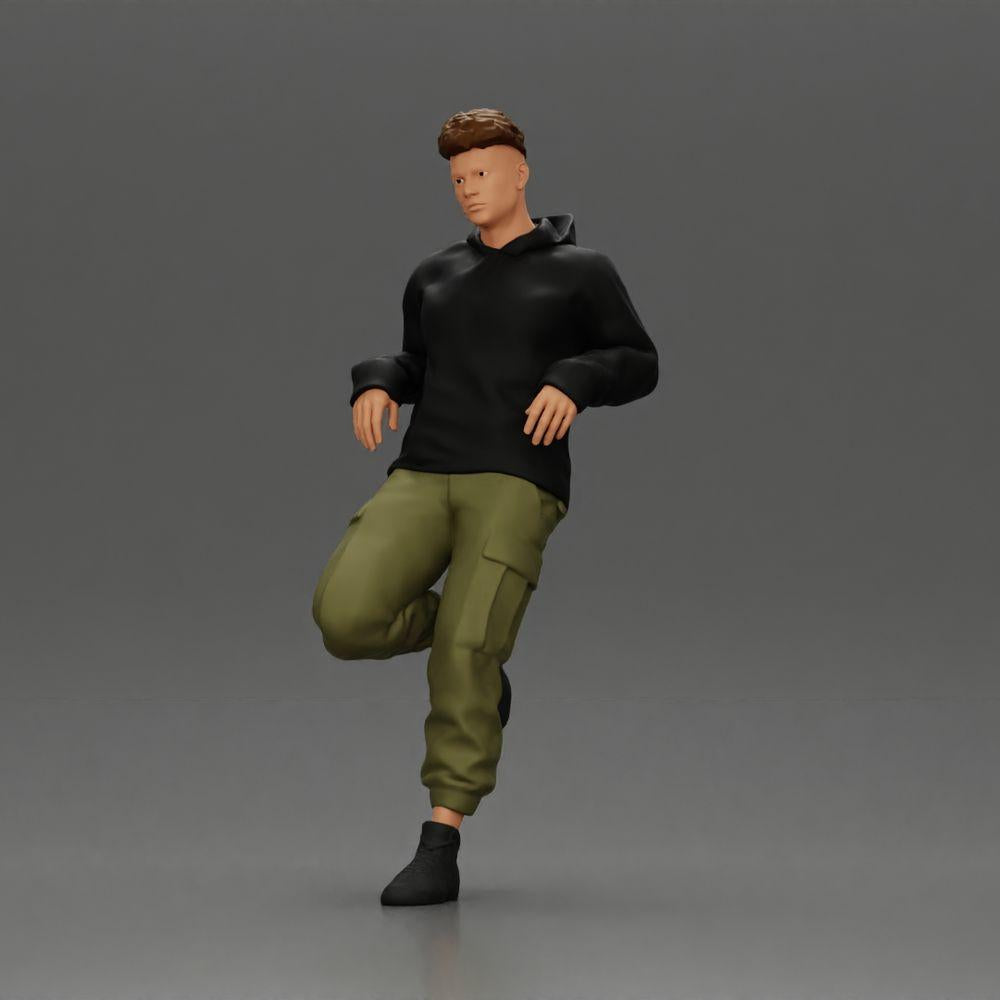 Diorama Modellbau Produktfoto 5: Miniaturfigur: Mann mit Kapuzenpullover & Cargohose, lässige Lehnpose (Ref Nr. A142)