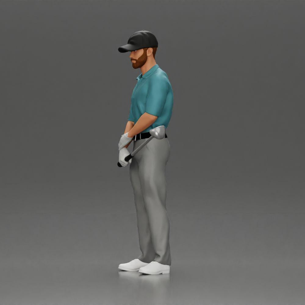 Diorama Modellbau Produktfoto 5: Diorama Figur: Miniatur-Golfer stehend mit Kappe, Handschuh und Golfschläger - Dioramafigur (Ref Nr. A143)