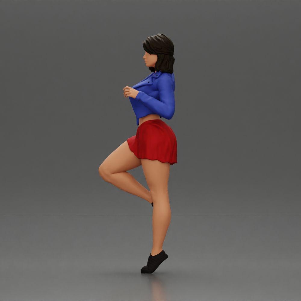 Diorama Modellbau Produktfoto 5: Miniatur: Selbstbewusste Frau in kurzer Jacke und Minirock, dynamische Pose (Ref Nr. A139)