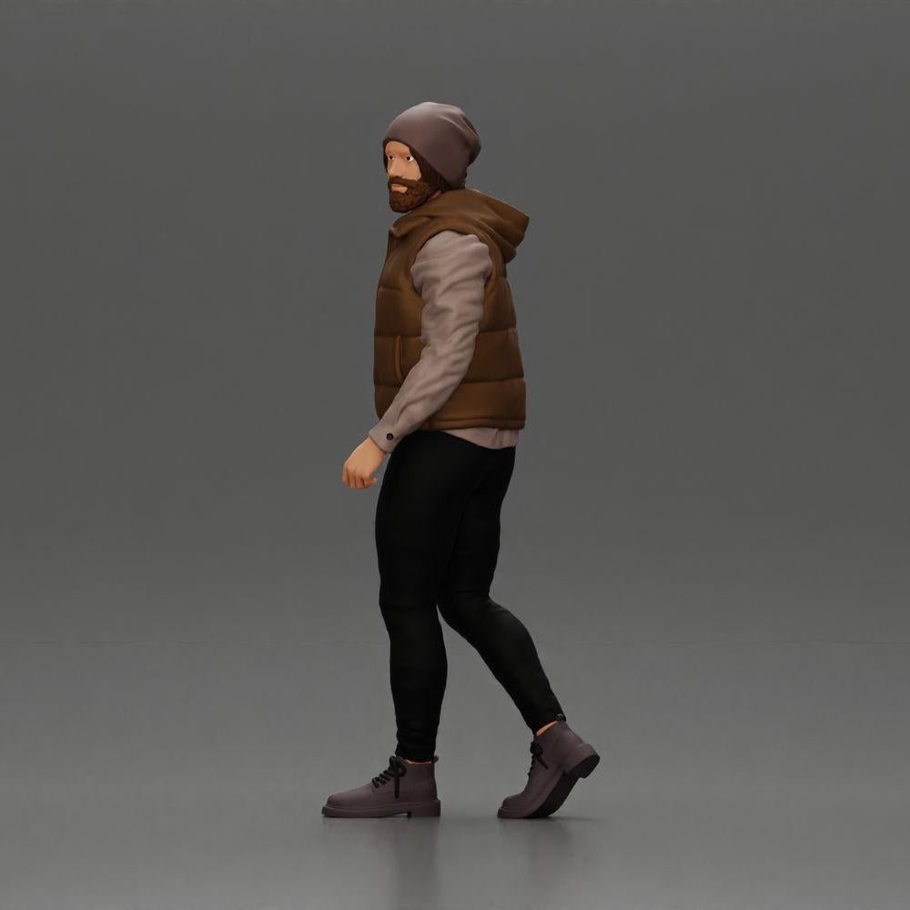 Diorama Modellbau Produktfoto 5: Diorama Figur: Bärtiger Mann in Winterkleidung, gehend - Diorama-Miniatur (Ref Nr. A129)