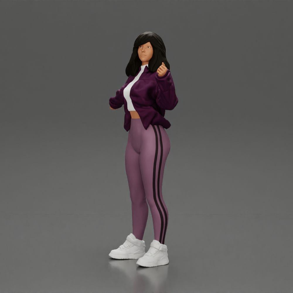 Diorama Modellbau Produktfoto 5: Diorama-Miniatur: Frau in offener Jacke, bauchfreiem Top und engen Hosen (Ref Nr. A114)