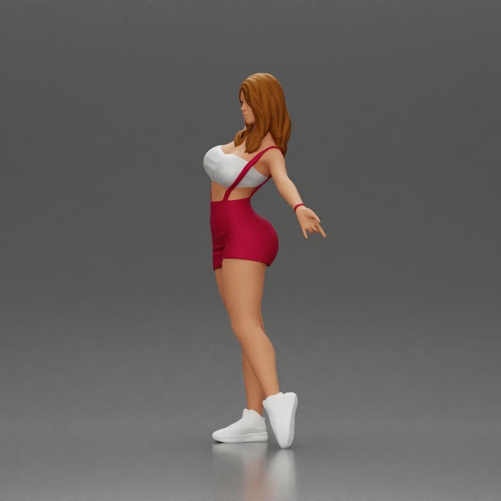Diorama Modellbau Produktfoto 5: Diorama-Figur: dynamische Frau in rotem Sportoutfit, stehende Pose, Turnschuhe (Ref Nr. A124)