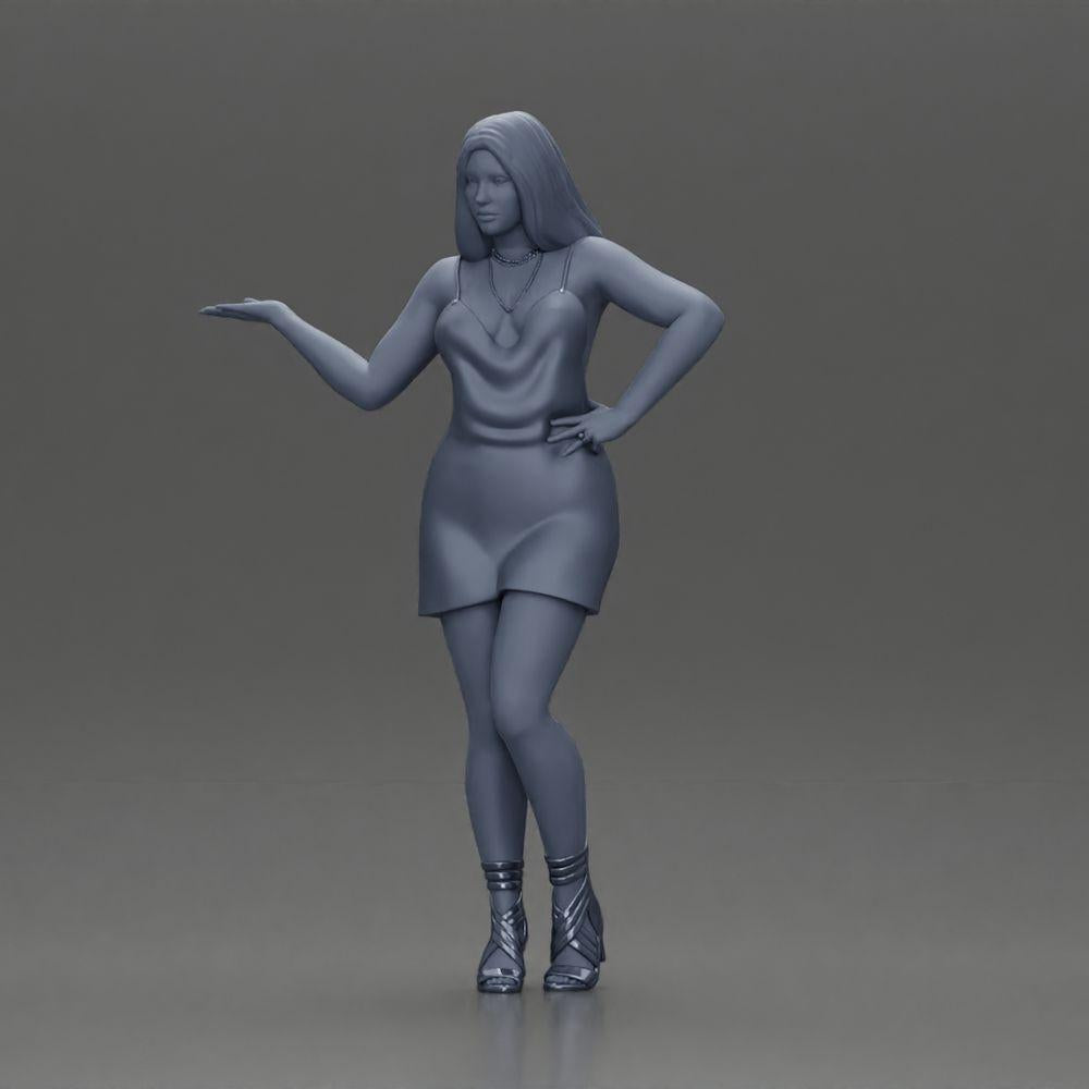 Diorama Modellbau Produktfoto 6: Dioramafigur: elegante Frau im Minikleid, ausgestreckte Hand, Halskette (Ref Nr. A118)