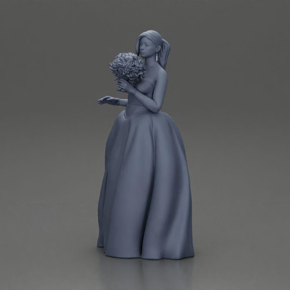 Diorama Modellbau Produktfoto 6: Diorama Figur: Miniatur-Braut in bodenlangem weißen Kleid mit Blumenstrauß (Ref Nr. A132)